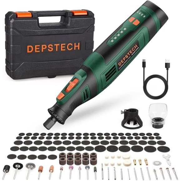 Cordless Rotary Tool Kit, 8V 2.0Ah Rechargeable Battery, 30000RPM 5-Speed - Picture 1 of 7